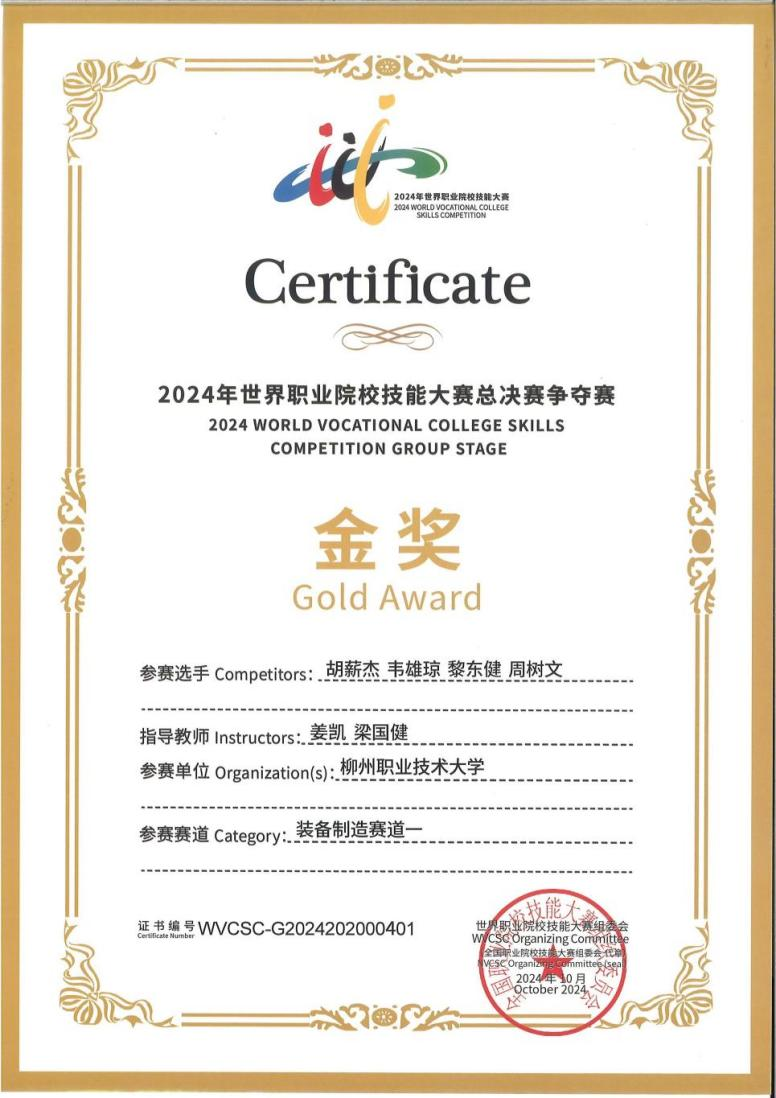 Gold Medal at the World Vocational College Skills Competition Finals