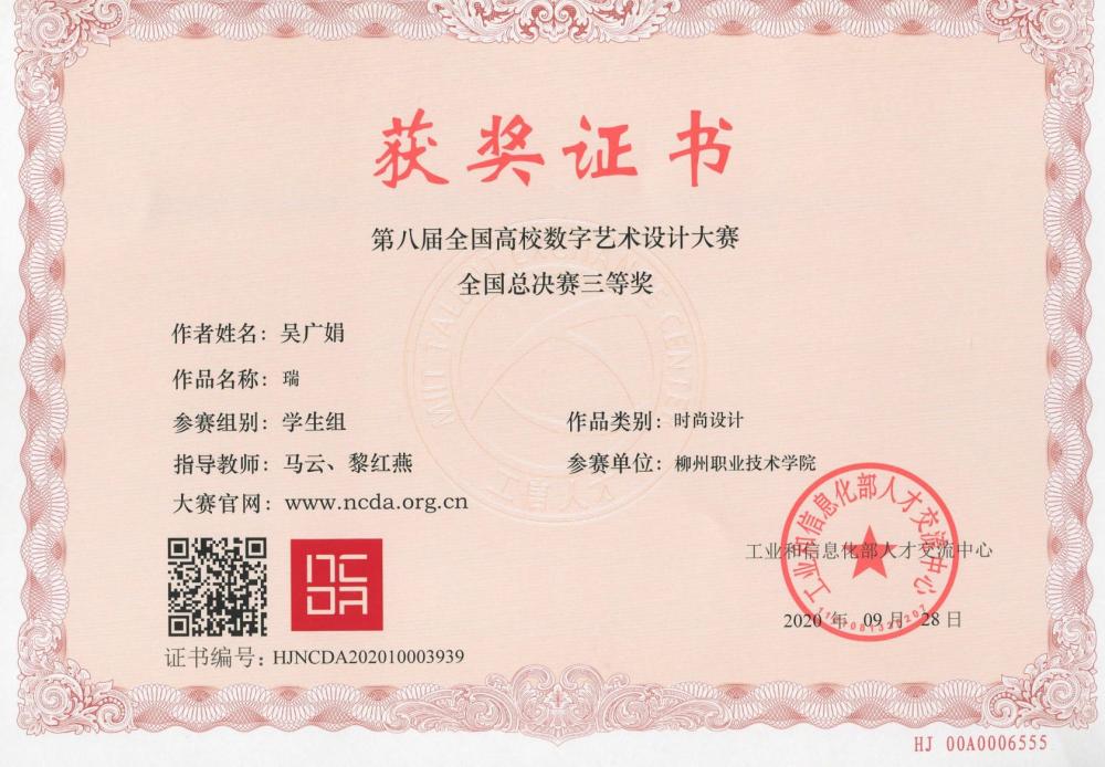 2020数字艺术设计大赛证书全国三等